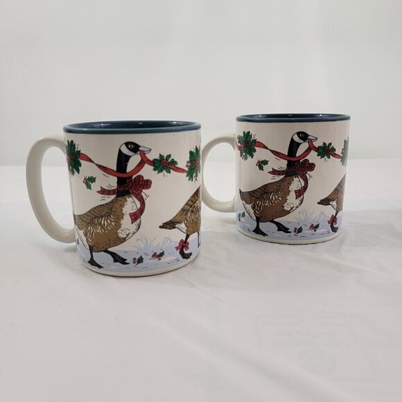 Potpourri Press Christmas Geese Ceramic Holiday Coffee Tea Mugs Cups – Set of 2 - Picture 14 of 16